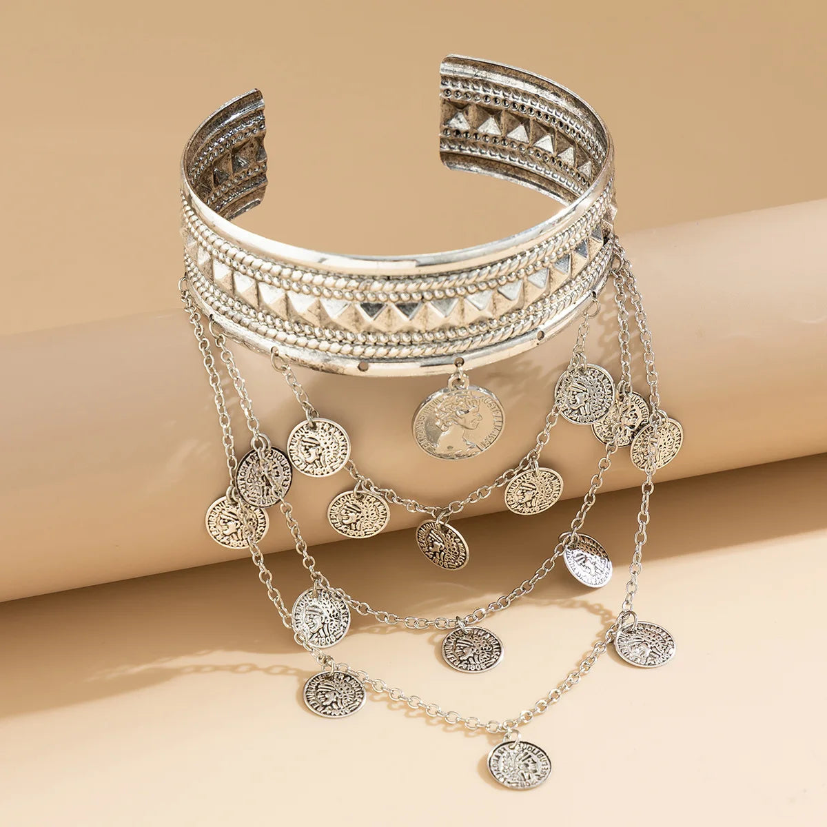 New Trendy Golden Metal Coin Leaf Chain Tassel Upper Arm Bangles Cuff Bracelet Armlet Armband Men Women Jewelry Accessories