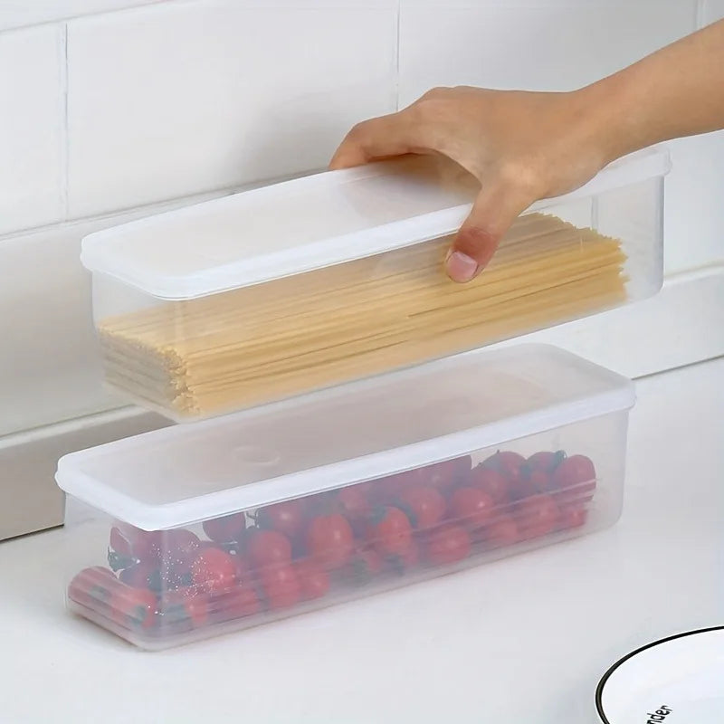 4 Pcs Long Rectangular Food Storage Containers, Plastic Reusable Refrigerator Organizer Boxes Kitchen Accessories