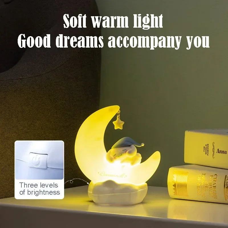 MINISO Sanrio Light-emitting Ornaments Genuine Kawaii Kuromi Cinnamoroll Crescent Dream Led Night Light Girls Children's Gift