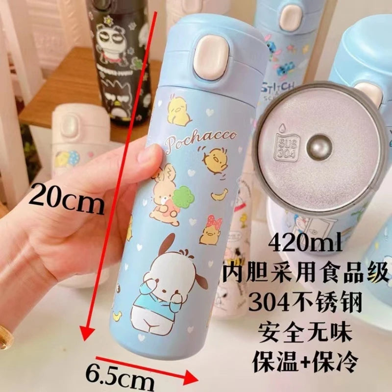 Sanrio 304 Stainless Steel Vacuum Cup Kawaii Anime Thermos Cute Cartoon Mymelody Kuromi Cinnamoroll Bomb Lid Straight Drink Cup