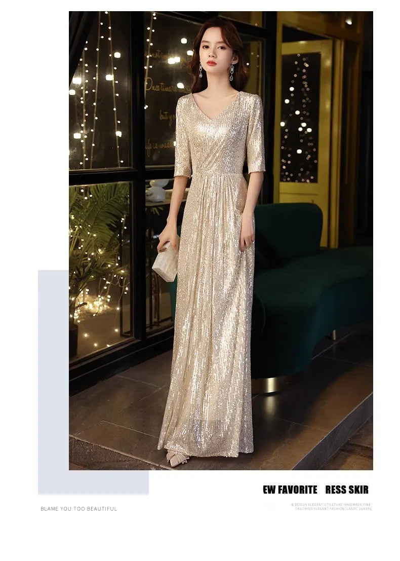 Gold Evening Gown Women's High-End Sensation Luxury Small ence Ball Personali High-End Adult Birthday Host Dr