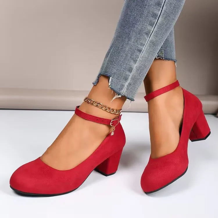 Women High Heels Shoes Round Toe New Fashion Sandals Thick Heel Pink Woman Shoes Elegant Comfortable Pumps Zapatos De Mujer