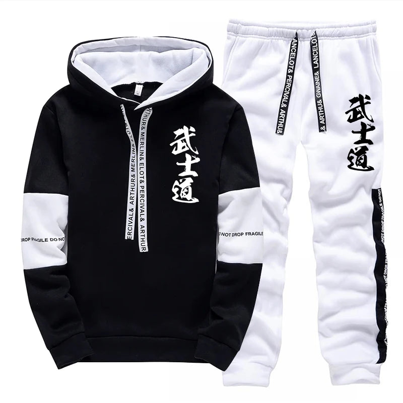 2025 New Arrival Men's Tracksuit 2 Piece Set Japan Bushido Print Hoodies Sweatpants All Season Daily Casual Sporty Jogging Suit