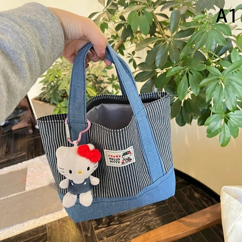 Cartoon Sanrio Hello Kitty Plaid Handbag Commuting Light Portable Summer Storage Shoulder Handbag High Capacity