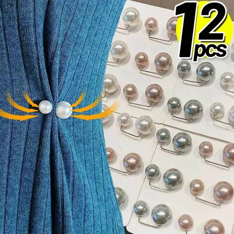 1/12Pcs Pearl Non-slip Safety Pins Dress Brooch Decoration Dress Waist Fastening Pins Collar Adjustment Scarf Buckle Jewelry