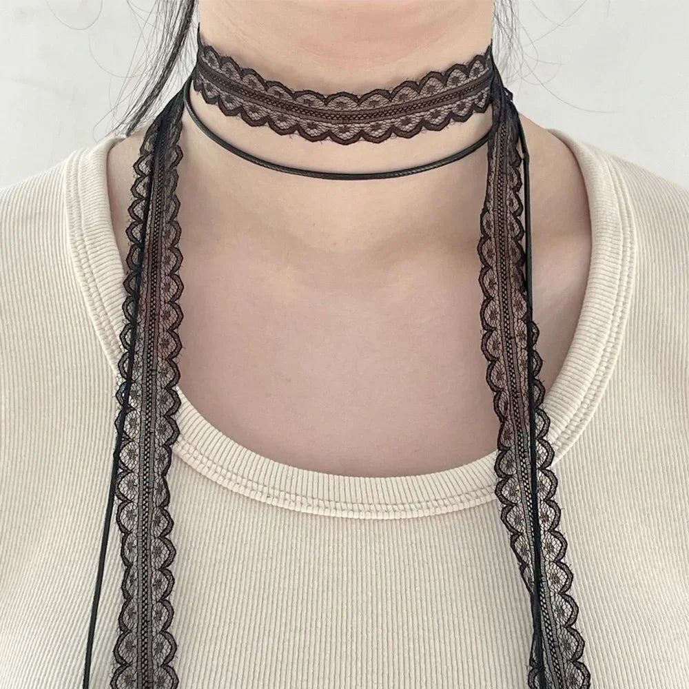 Fashion Choker Necklace for Women Sexy Black White Lace Bowknot Pendant Short Clavicle Chain Gothic Chokers Aesthetic Jewelry