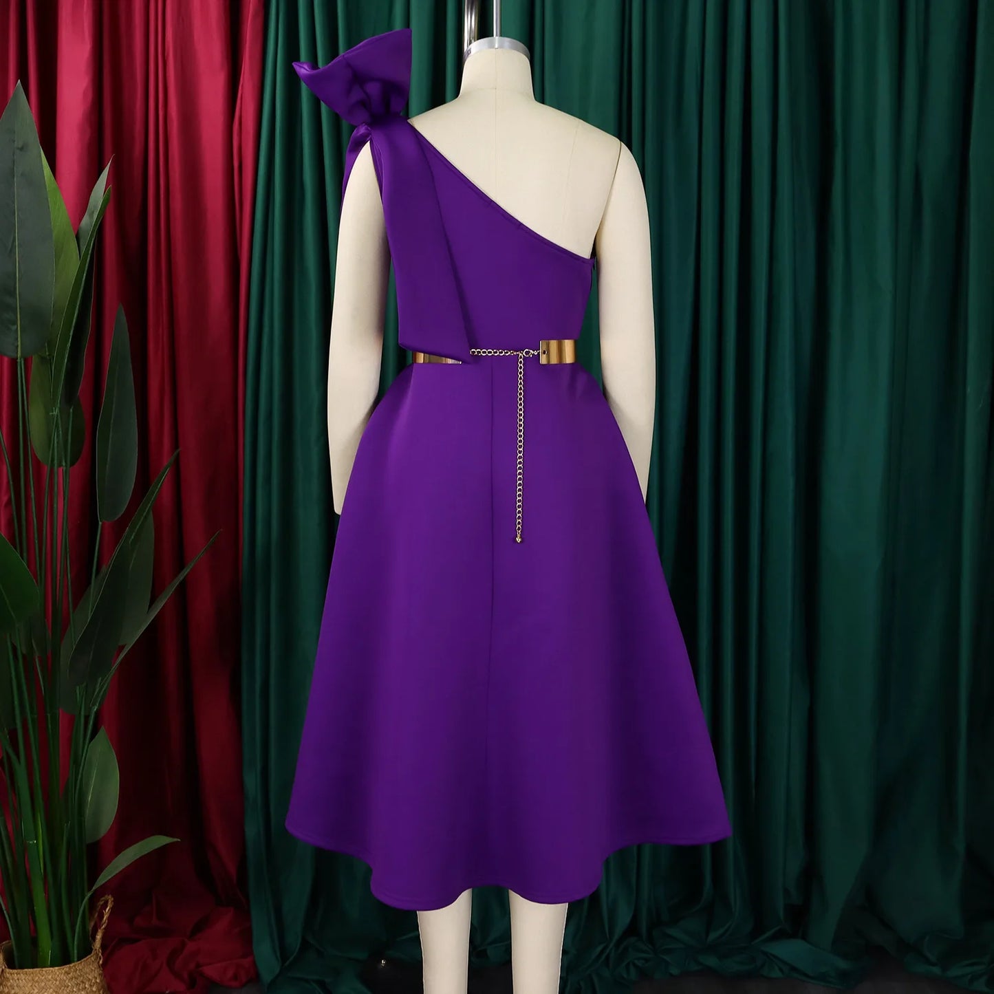 French One Shoulder A Line Pleated Birthday Party Dresses Women Bow Sleeveless Belt Large Skirt Elegant Women's Party Dress