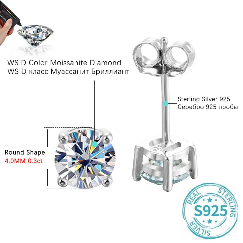 ALIZERO 2.0ct 8mm D Color Moissanite Earrings For Women Lab Grown Diamond Ear Studs 100% 925 Sterling Silver Fine Jewelry