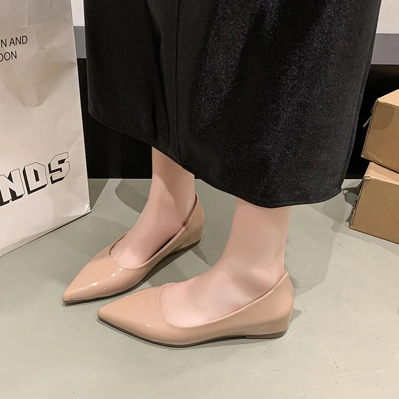 Flats Women's Shoes Yellow Net Brown Sugar Fruit Color Flat Shoes Shallow Pointed Flat Heels Women's Shoes Large Size