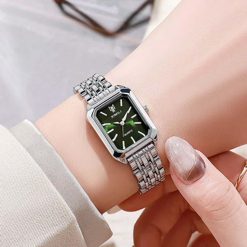 高級レディース腕時計 ファッション 長方形 レディース スチールバンド クォーツ腕時計 Reloj Mujer Relogio Feminino 女の子用時計 ギフト