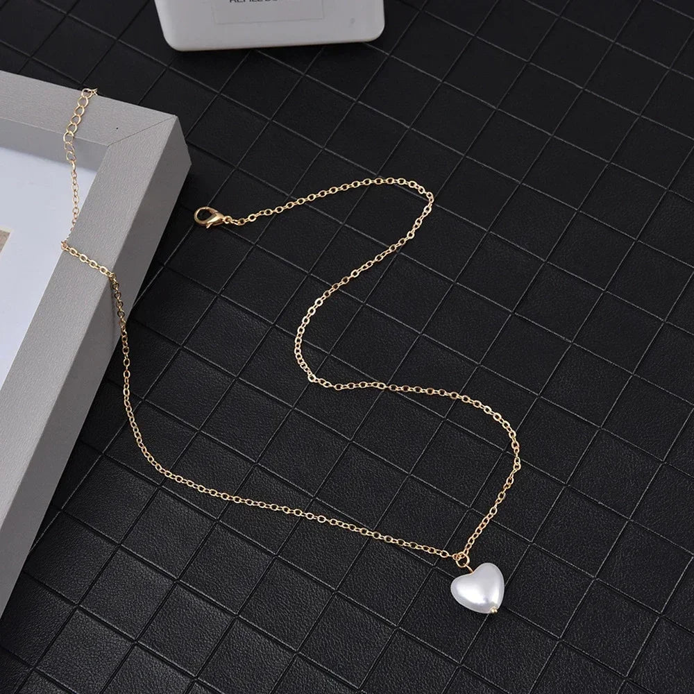Pearl Dainty Adjustable Double Layer Chain Pendant Necklaces Gold Plated Pearl Tiny Chain Delicate Mother's Valentine Jewelry
