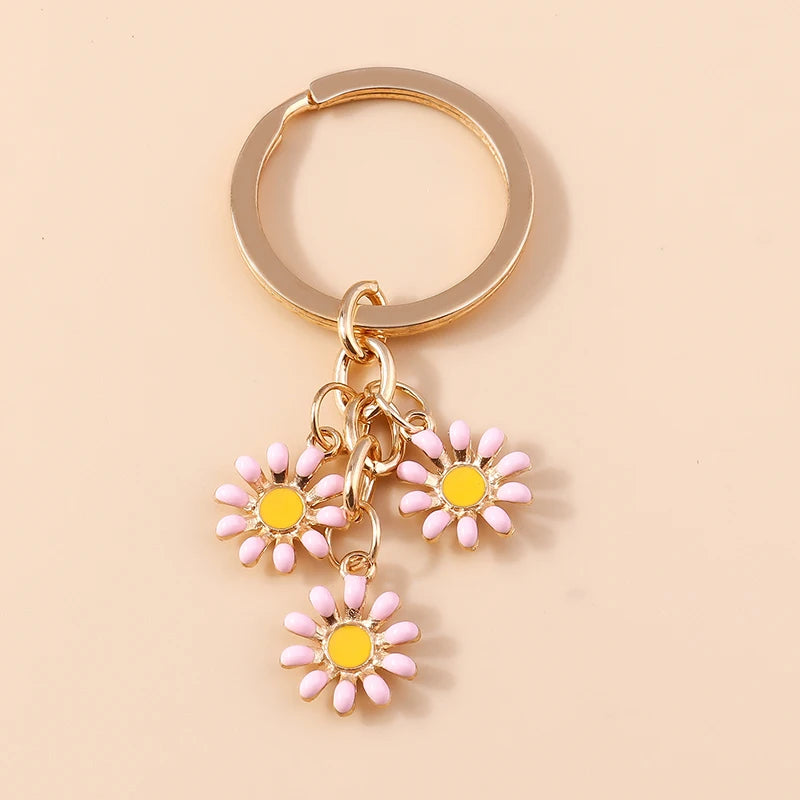 Cute Enamel Keychain Colorful Sakura Flower Key Ring Sweet Key Chains for Women Girls Handbag Accessories DIY Jewelry Gifts