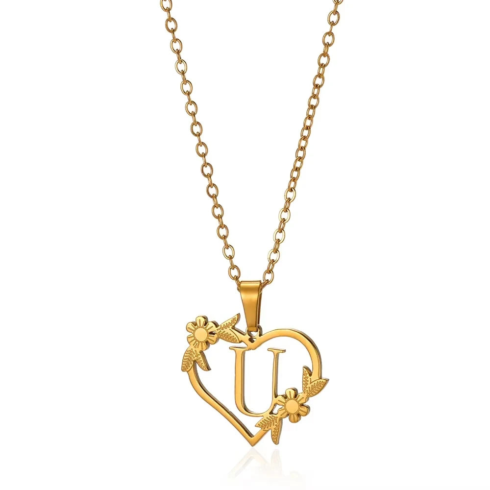 Initial Letter Stainless Steel Pendant Necklace for Women Fashion Gold Color Chain A-Z Alphabet Clavicle Necklaces Jewelry Gift