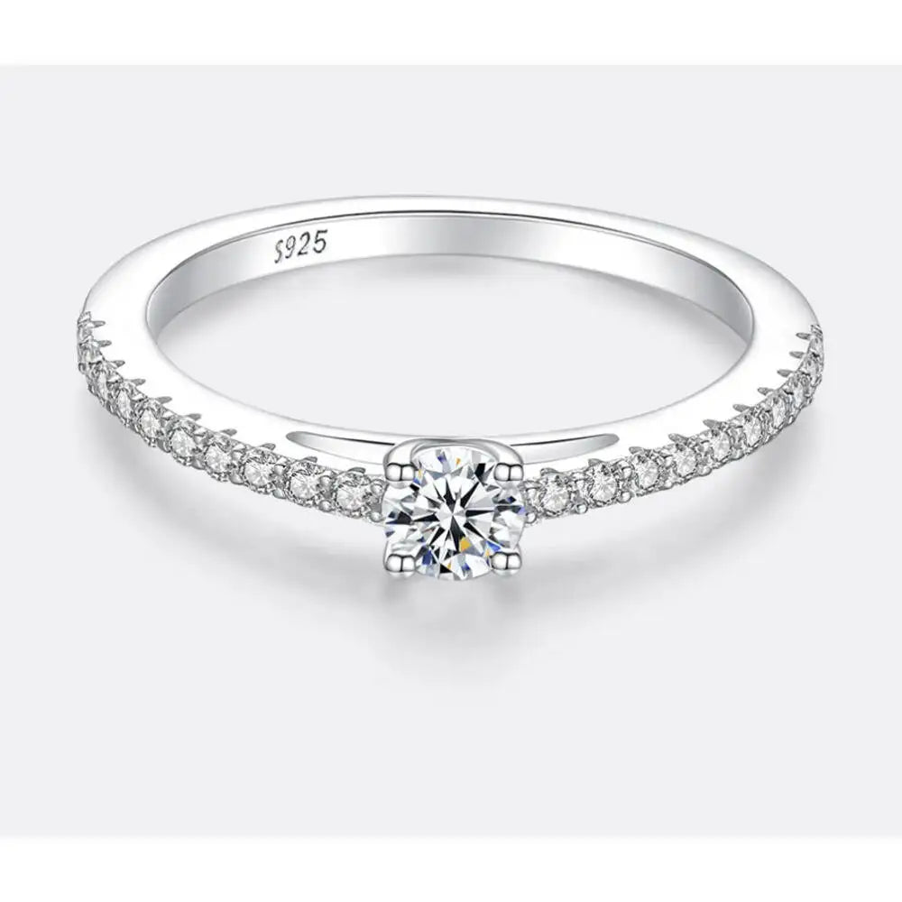 Real 925 Sterling Silver Small Moissnaite Ring For Women Simple Sparkling Round 0.3CT Certificated Lab Diamond Finger Rings