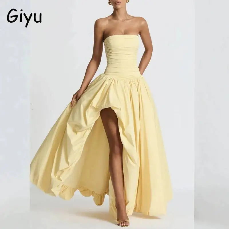 Giyu Sexy Evening Club Party Dresses Women 2025 Summer Bandage Lace Up Split Maxi Long Dress Elegant Strapless Backless Robe