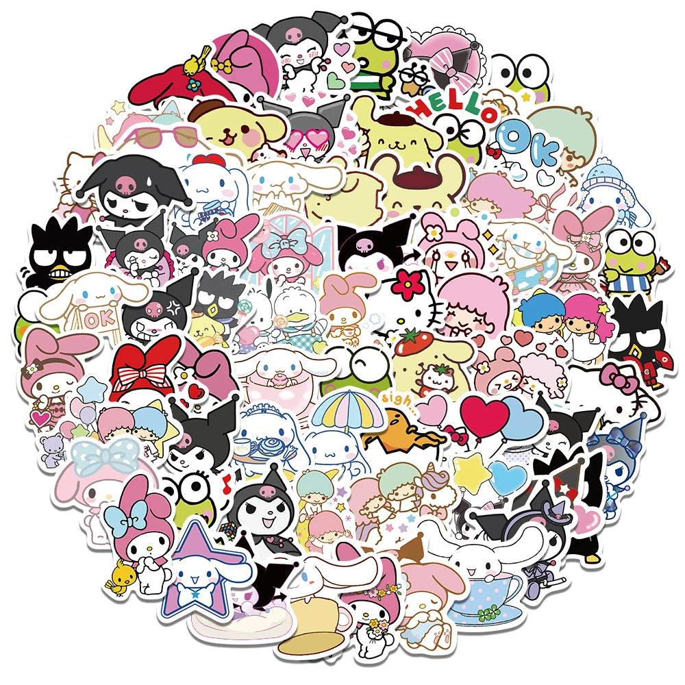 50/100PCS Sanrio Mix Stickers Hello Kitty Kulomi Waterproof Graffiti Phone Laptop Luggage Guitar Notebook Stickers Kids Toys