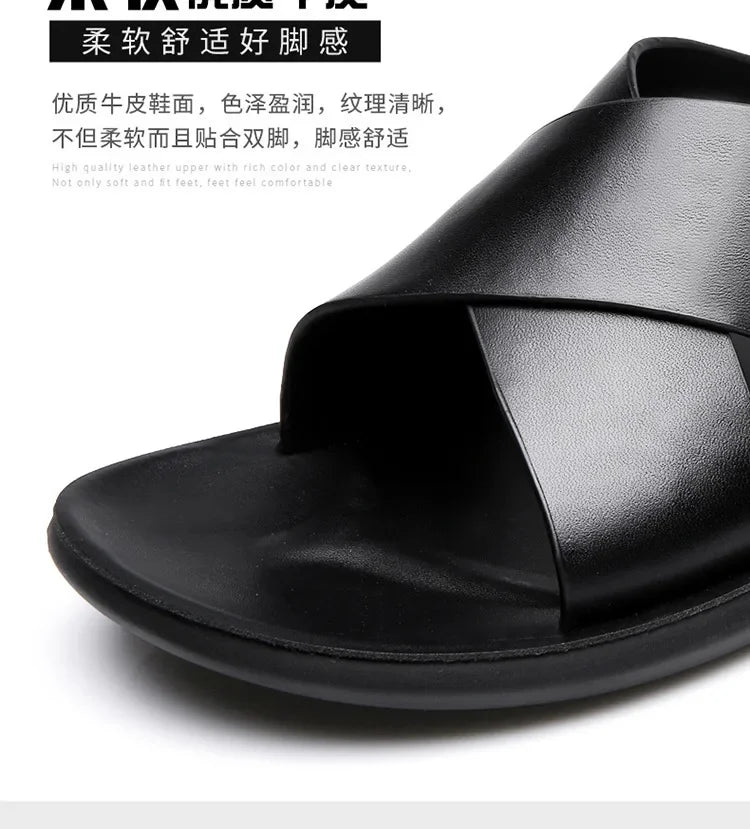 Sandals for Men Slippers Genuine Leather Luxury Brand Fashion Men Flats Casual Non-slip Beach Sandalia Zapatos Hombre 2024