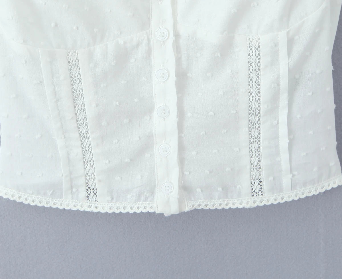 2025 Summer Plain White 3D Dot Sleeveless Tank Women Open Buttons Slim fit Elastic Back Tank Top Crop Tops