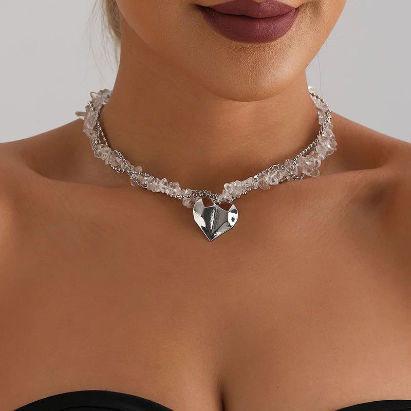 New Irregular Stone Choker Necklace For Women Elegant Tassels Heart Pendant Necklaces Wedding Party Jewelry Gift