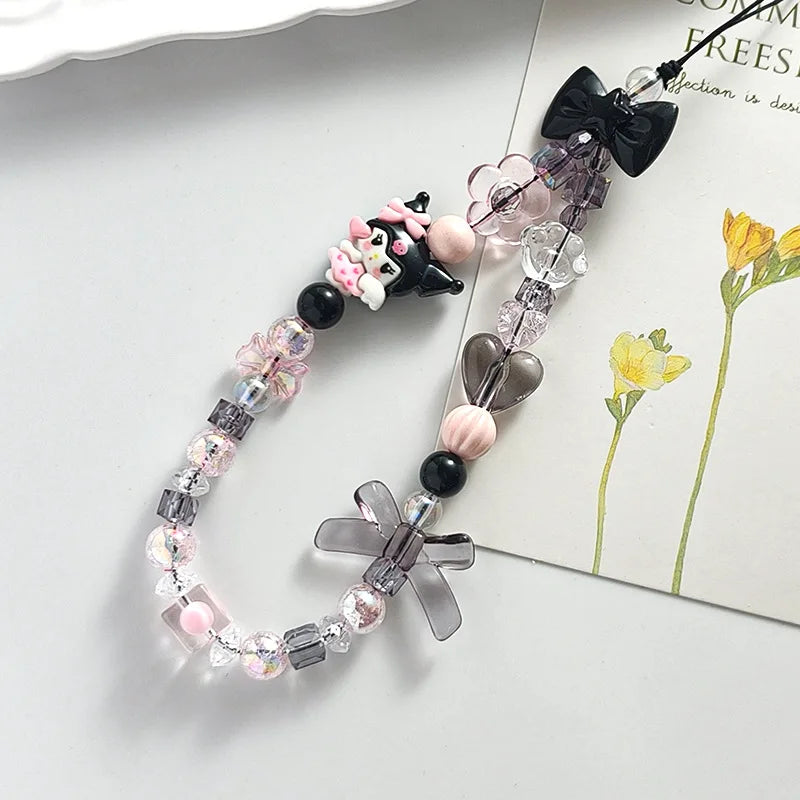 Sanrio Cute Melody Hello Kitty Kuromi Cinnamorol Acrylic Keychain Hand Chain Phone Strap Fashionable Jewelry Accessory