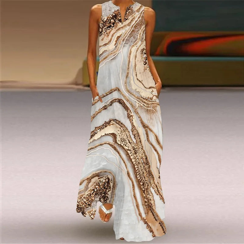 Summer Sexy Maxi Dresses Women Sleeveless V-Neck Robe Party 2025 Retro Loose Beach Vestidos Y2k S-5XL