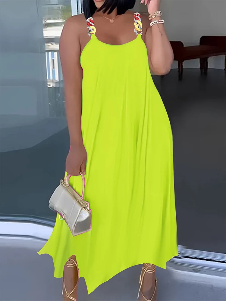 Plus Size Women's Party Dresses Halter Strapless Round Neck Solid Colour Sexy Dress Loose Casual Long Dresses