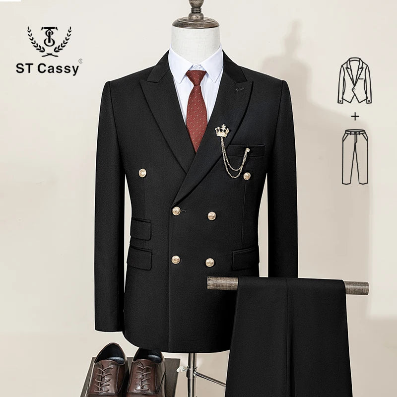 ST Cassy High Quality Men's Suit black Fashionable and Casual Slim Fit Male Groom Wedding Blazers Party Dress Jacket Coat Pants