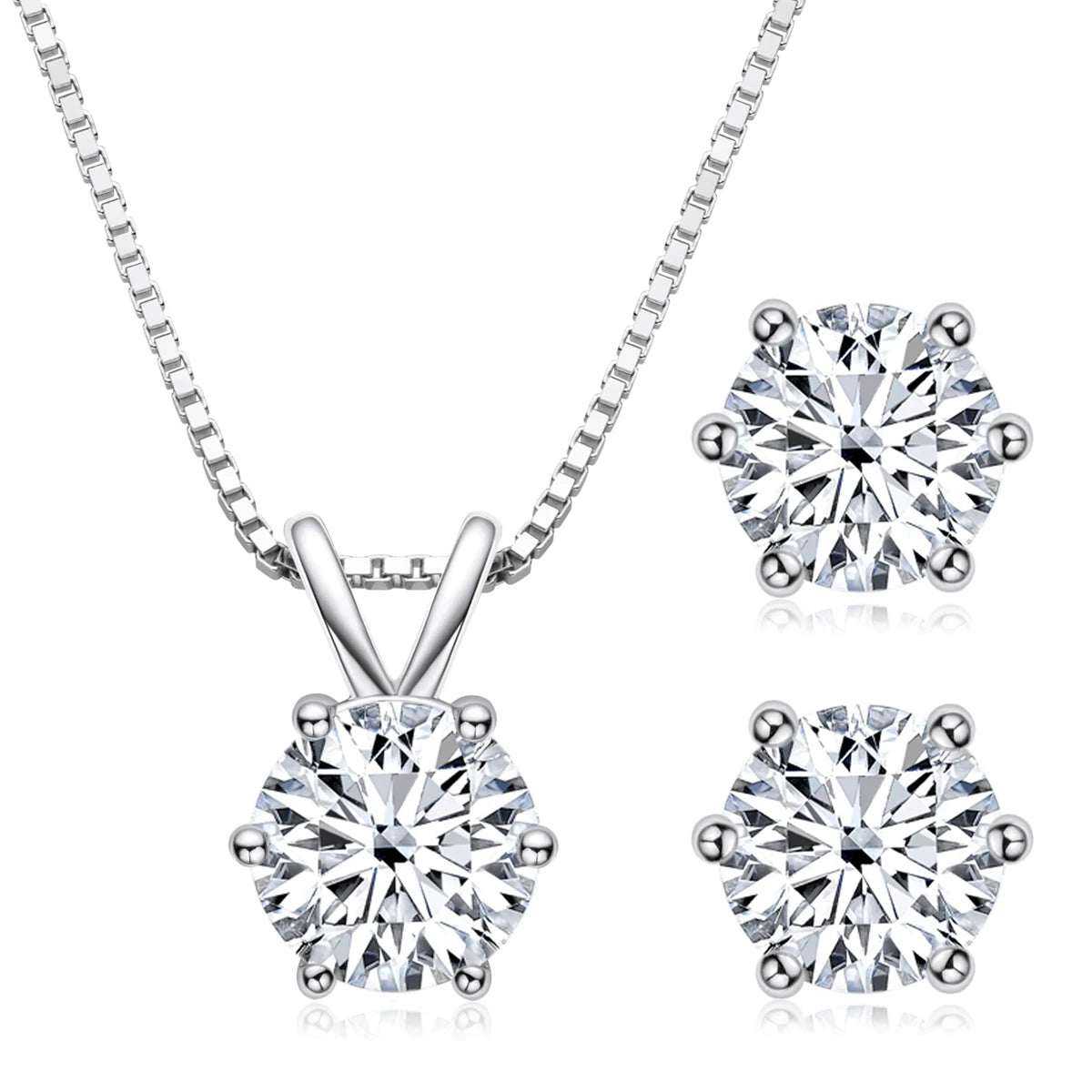 Lnngy 6.5mm 1CT モアサナイト ピアス ペンダント ネックレス オリジナル 925 スターリングシルバー ピアス バレンタインデー ジュエリーセット ギフト