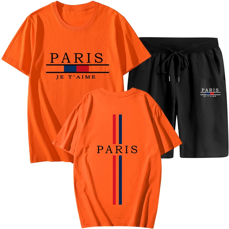 Summer Mens Tracksuit Casual Jogging Short Sleeve Suit Comfort Loose Man Training Jersey Cotton T-shirts+Sport Short 2-Piece Set