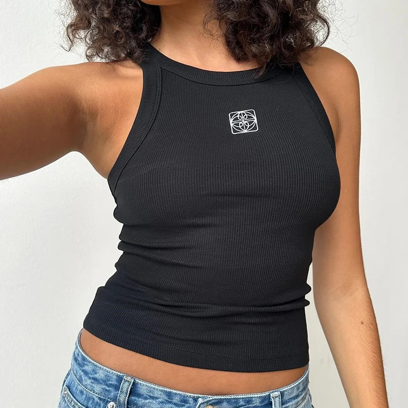 Fashionable geometric pattern embroidery American short style trendy sleeveless women's sexy Gothic nightclub style vest