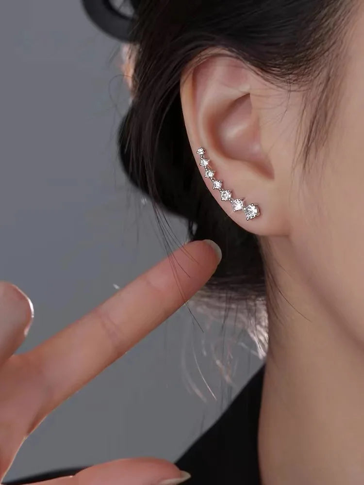 2 Gold Color Black White Gem 6 Rhinestone Ear Clip Earrings Women Simple Fashion Personality Student Girl Party Business Jewelry