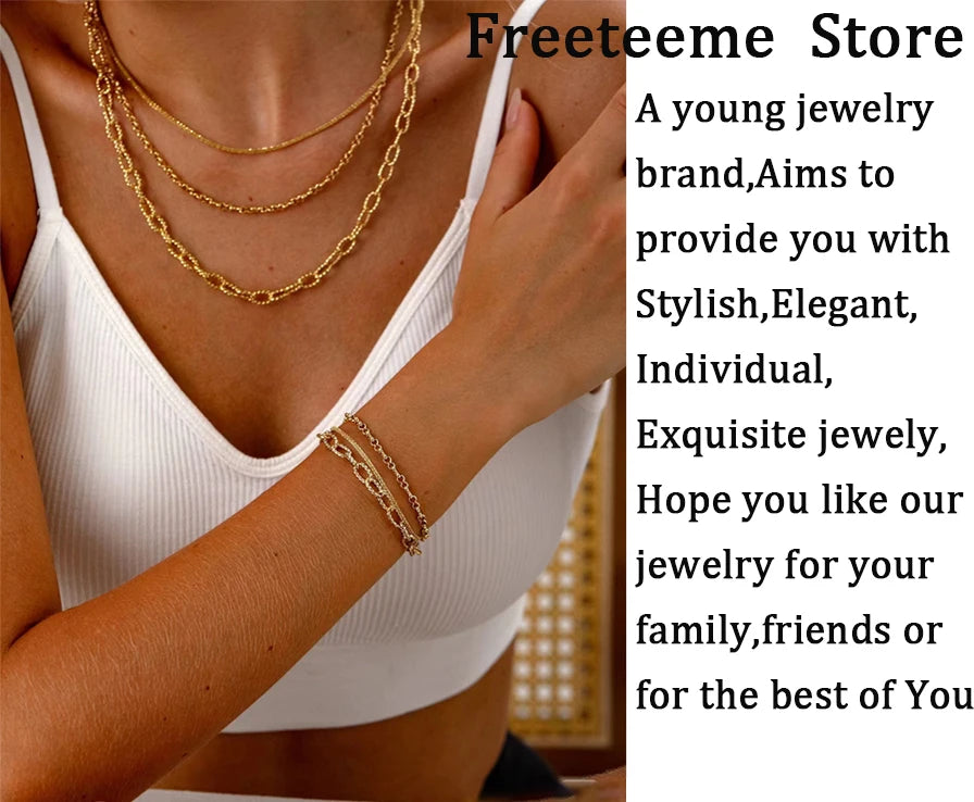 Freeteeme Fashion Colorful Flower Bracelet for Women Girls Stainless Steel Jewelry Gold Color Beads Chain Valentine's Day Gift