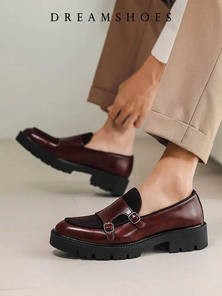 2025 Loafers Men Leather Shoes Thick-soled British Style Black Formal Business Shoes Fashion Luxury Slip-On Casual Shoes