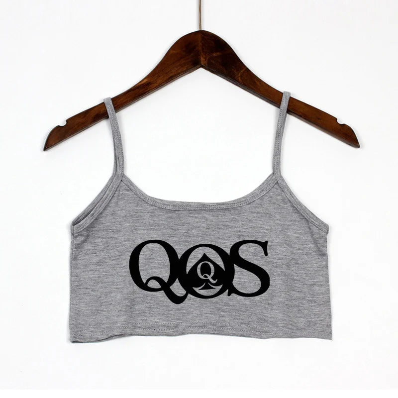 Queen Of Spades QOS Print New Fashion Sexy Crop Top Summer Women's Sexy Elastic Cotton Camis Sleeveless Short Tank Top Bar Women