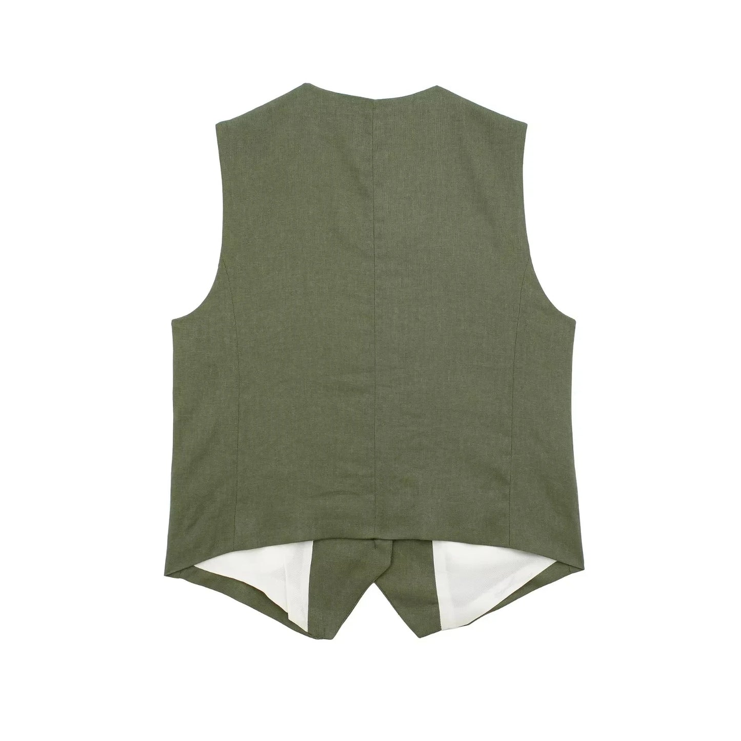 TRAFZA Women's Fashion Solid Linen Waistcoat Top V Neck Button Loose Casual Vest Summer Woman Streetwear Chic Vests Waistcoat