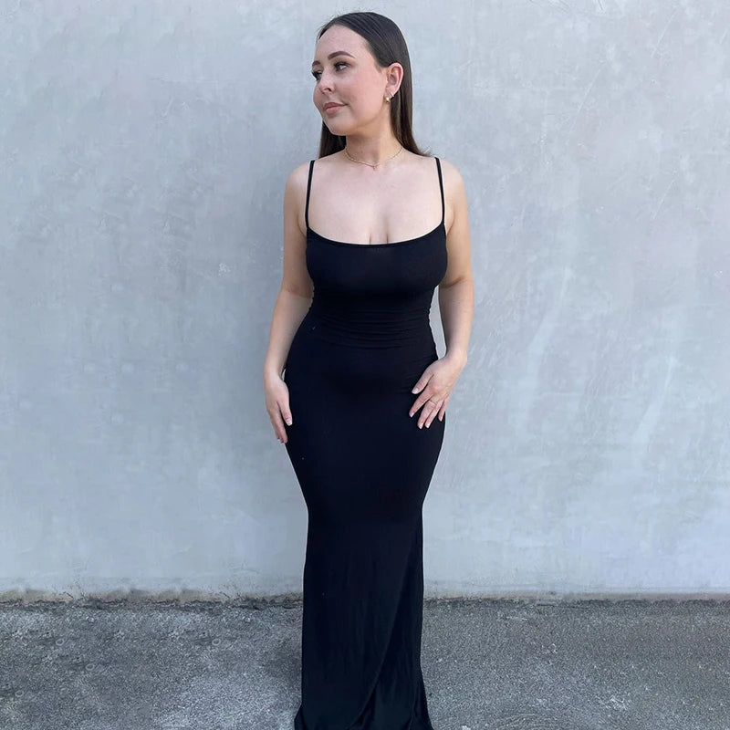 Elegant Bodycon Maxi Dress Women Summer 2024 Sleeveless Backless Sexy Outfits Party Club Sundress Black Birthday Dresses Clothes