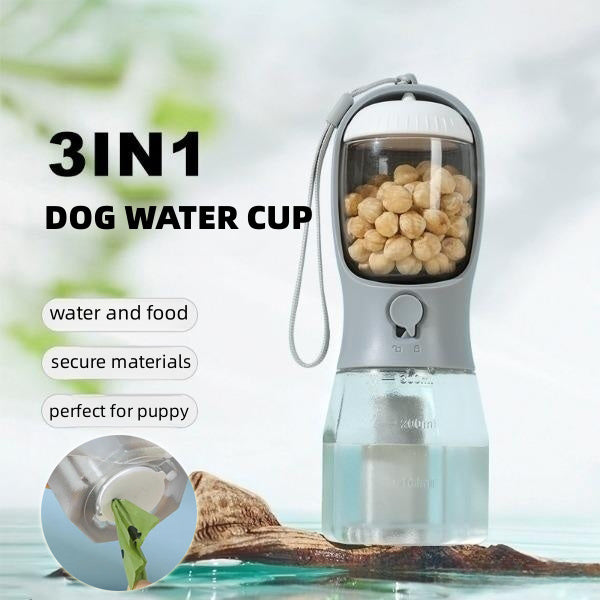 犬用ウォーターカップ 飲み物 フード ゴミ袋 3-in-1 携帯用 小型 多機能 ペットカップ ペット用品