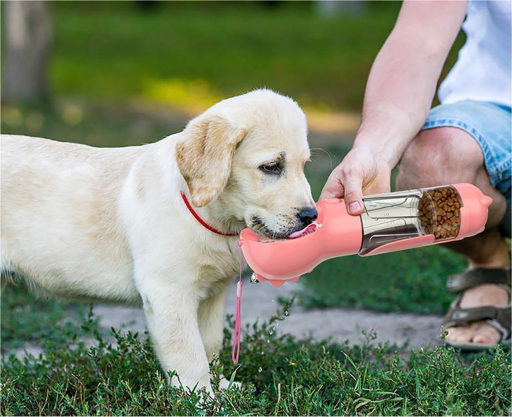 ペット用ウォーターボトル・フィーダーボウル・ゴミ袋収納 ポータブルペットアウトドアトラベル 3イン1 犬用ウォーターボトル