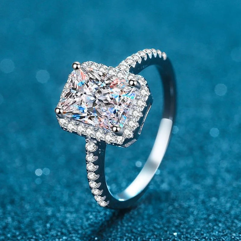 KNOBSPIN 1ct 2ct Emerald/Radiant Cut Moissanite Ring 925 Sterling Silver Plated with 18k White Gold Rings for Women Fine Jewelry