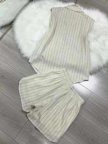 Women's fashionable summer pure linen short suit