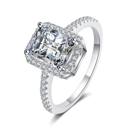KNOBSPIN 1ct 2ct Emerald/Radiant Cut Moissanite Ring 925 Sterling Silver Plated with 18k White Gold Rings for Women Fine Jewelry
