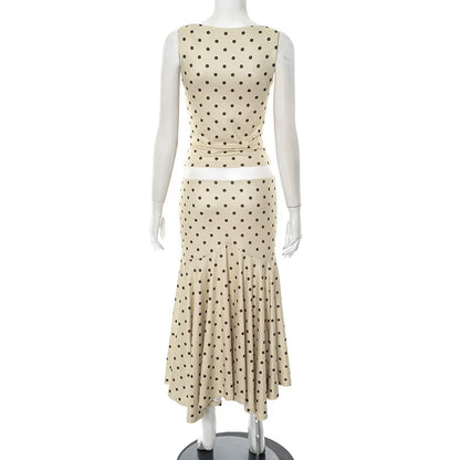 Absobe Polka Dot Y2K Skirt 2 Piece Set Women's Sleeveless Tank Top Fashion Irregular A-Line Skirt Slim Suit Summer Casual Outfit
