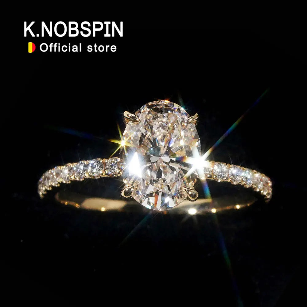 KNOBSPIN 1/2/3カラット Dカラー オーバルカット モアサナイトリング S925スターリングシルバー 18kホワイトゴールドメッキ ウェディング エンゲージメントリング レディース用