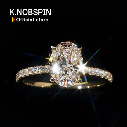 KNOBSPIN 1/2/3カラット Dカラー オーバルカット モアサナイトリング S925スターリングシルバー 18kホワイトゴールドメッキ ウェディング エンゲージメントリング レディース用