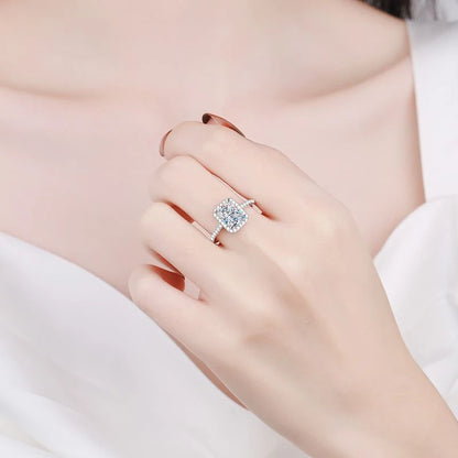 KNOBSPIN 1ct 2ct Emerald/Radiant Cut Moissanite Ring 925 Sterling Silver Plated with 18k White Gold Rings for Women Fine Jewelry