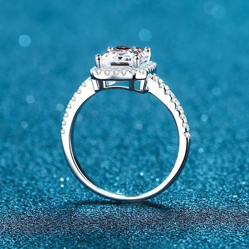 KNOBSPIN 1ct 2ct Emerald/Radiant Cut Moissanite Ring 925 Sterling Silver Plated with 18k White Gold Rings for Women Fine Jewelry