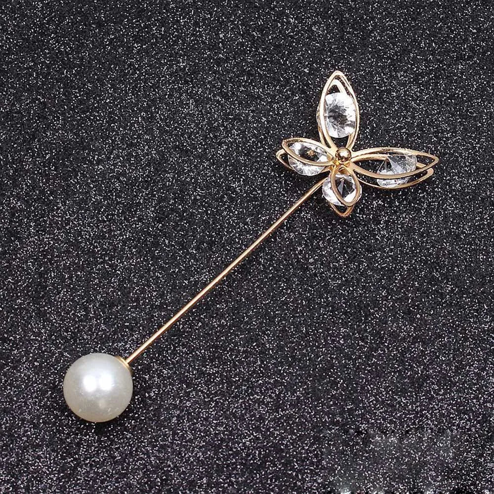 Lapel Pin Women Simulated-Pearl Pendant Pins Crystal Rhinestone Brooch For Woman Scarf Buckle Clips Hat Clothes Multipurpose Pin