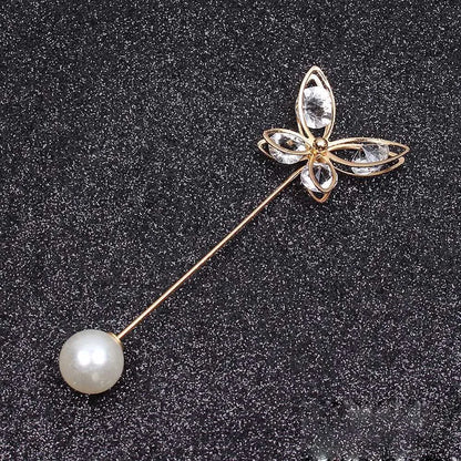 Lapel Pin Women Simulated-Pearl Pendant Pins Crystal Rhinestone Brooch For Woman Scarf Buckle Clips Hat Clothes Multipurpose Pin