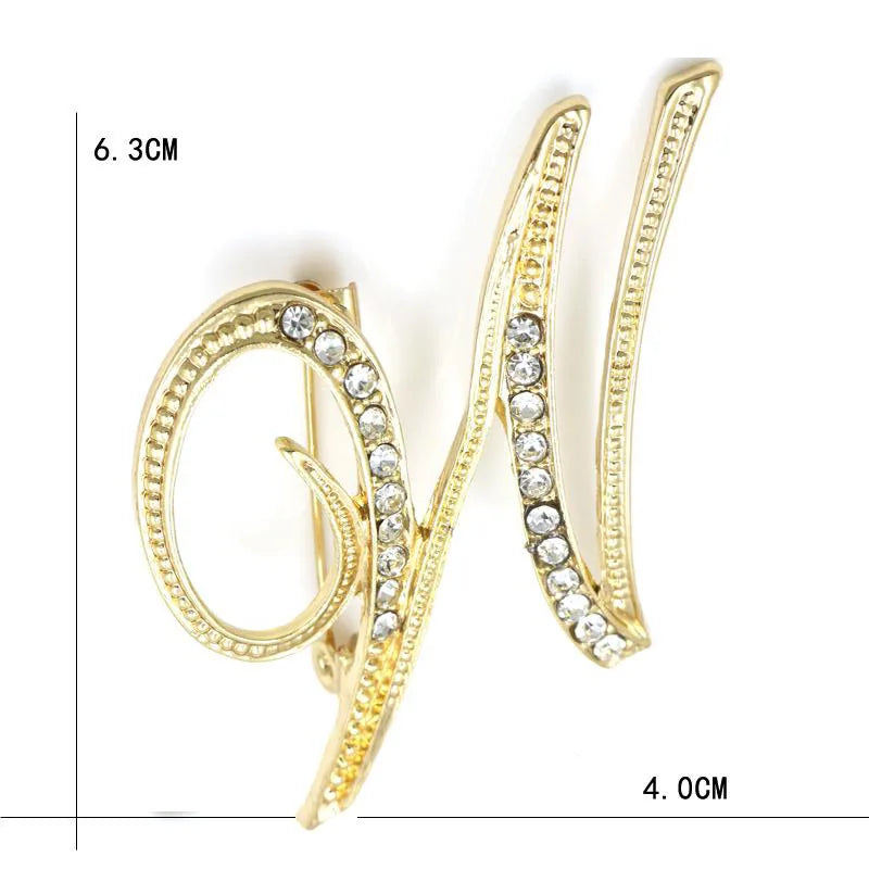 Fashion Design 26 Initial Letters Brooch Pins For Woman Luxury Lapel Pins Crystal Rhinestone Pin Badg Women Brooch Jewelry Gifts