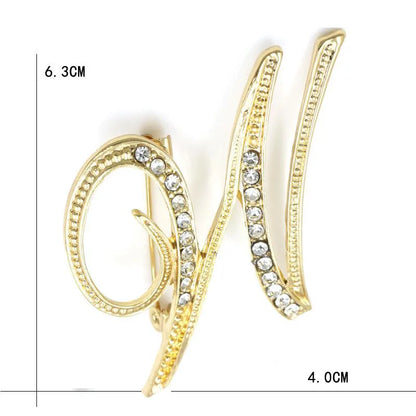 Fashion Design 26 Initial Letters Brooch Pins For Woman Luxury Lapel Pins Crystal Rhinestone Pin Badg Women Brooch Jewelry Gifts